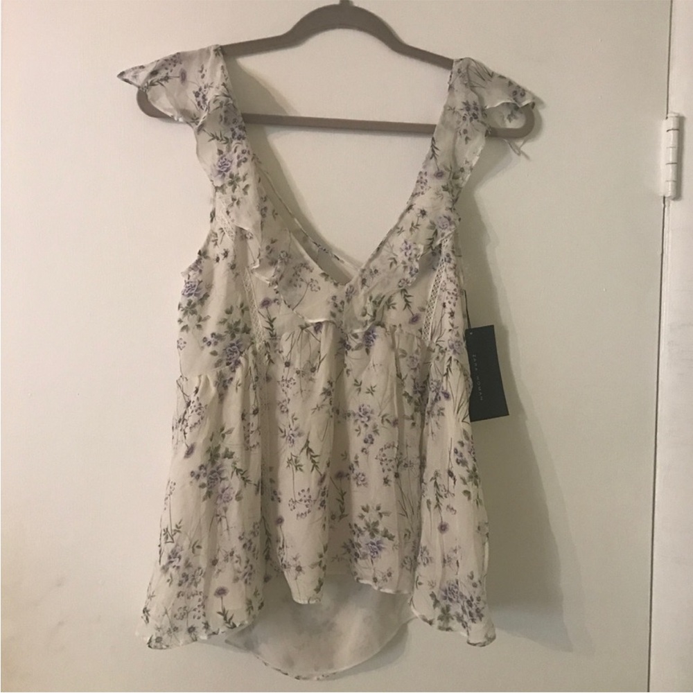 ZARA Floral Ruffle Open Back Top - Picture 4 of 8